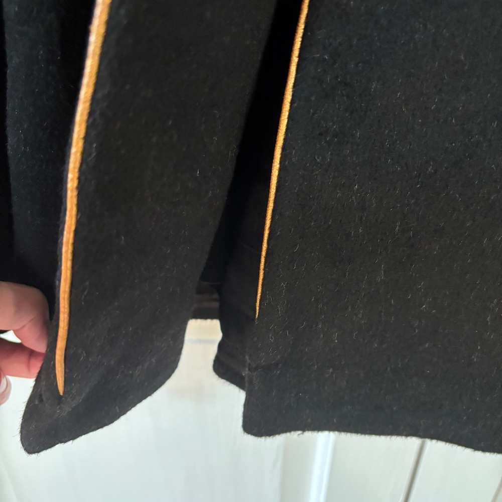 Vintage 1940s Union Wool Black Hooded Swing Coat Gold Trim VTG Union Made in USA - Picture 8 of 13
